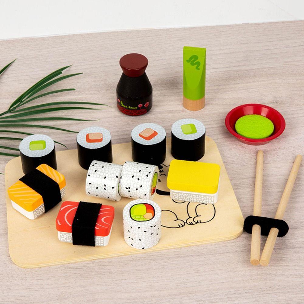 Smooth Kid Pretend Play Sushi Toys Funny Wooden Food Set Creative Pretend Play Food Set  Exercise