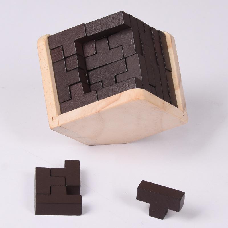 Luban Lock Wooden Puzzle Toy - Magic Bean Tetris Cube for Leisure and Stress Relief
