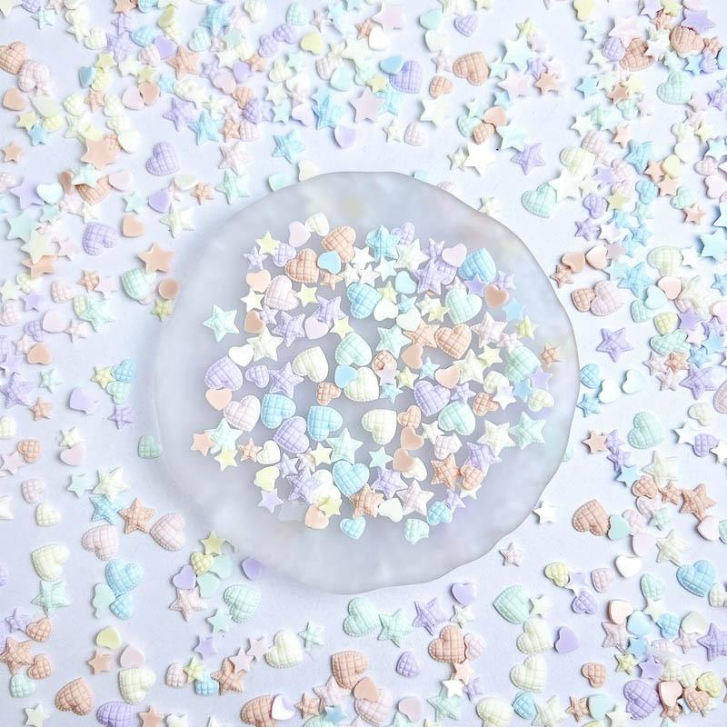 Plaid Resin Heart and Star Nail Art Decorations Flat Colorful Girl Nail Accessories DIY Accessories