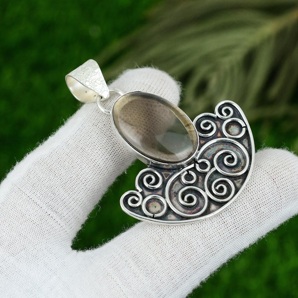 Sterling Silver Root Chakra Natural Smoky Quartz New Bezel Anniversary Pendant