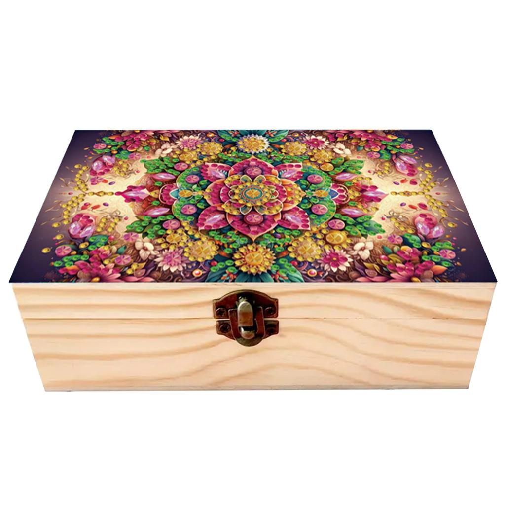 DIY Diamond Painting Colored Pattern Wood Case Partial Drill Crystal Mosaic Storage Container for Home Car Desk Decoration Craft