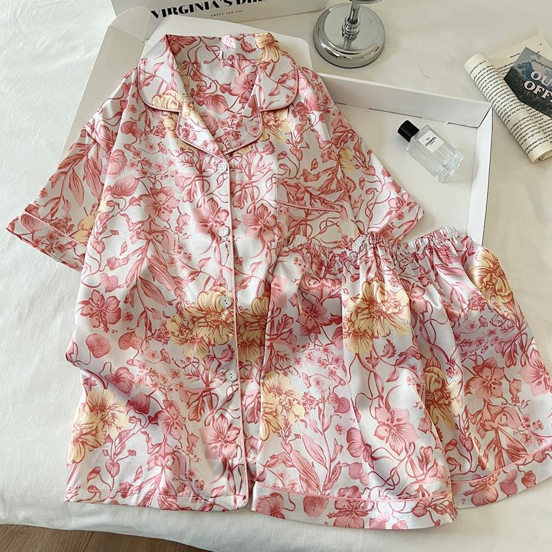 Bloemen Extravagantie Luxe IJszijde Pyjama Dames Zomer Korte Mouwen Pak Casual Temperament Loungewear