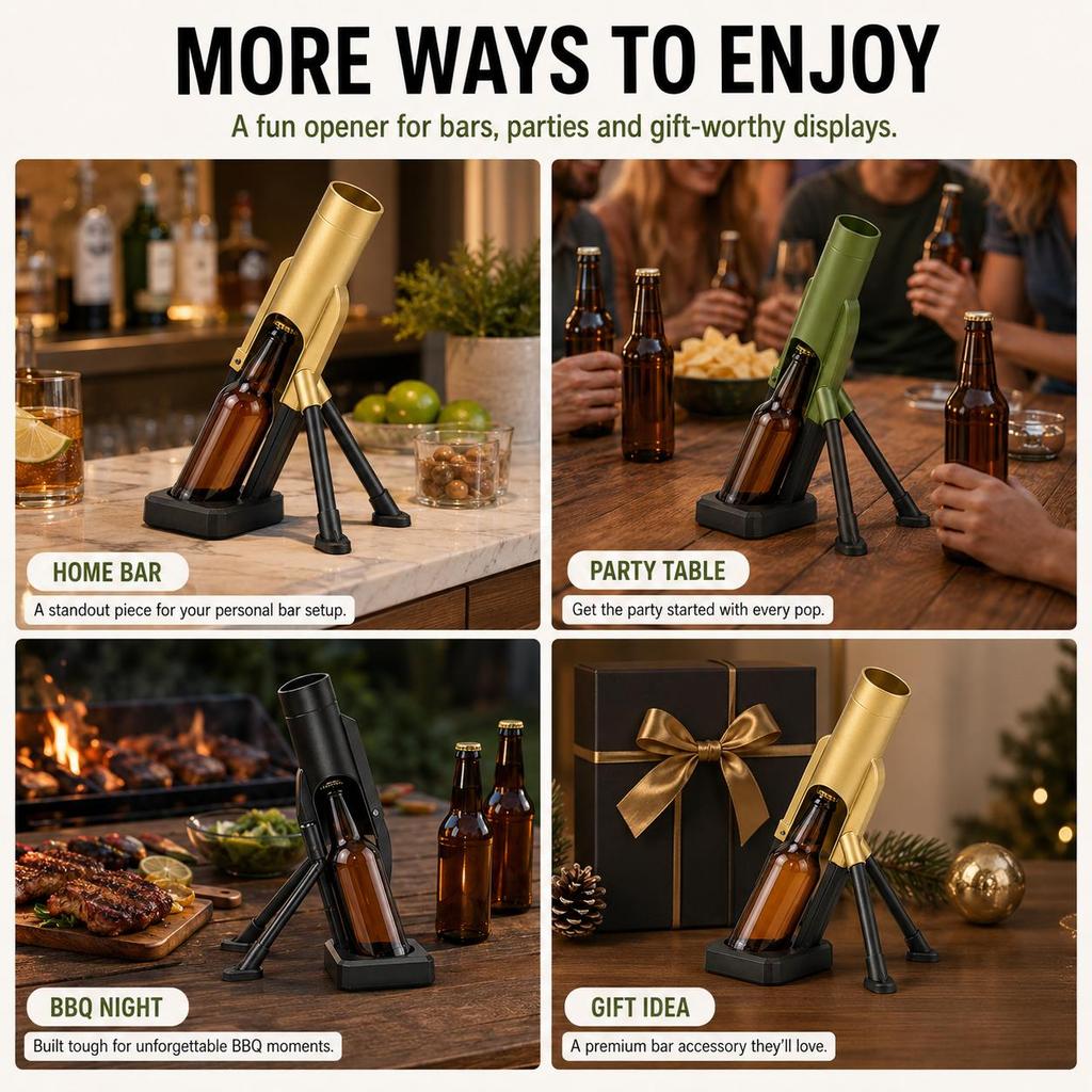 Novelty Mortar Bottle Launcher Opener Fun Cap Shooter Beer Bottle Opener Cool Gifts For Men Party Bar Accessories Gadgets