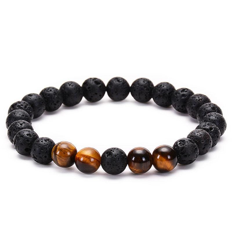 Black Lava Stone Crown Charm Tiger Eye Beads Bracelet For Men Women Braided Bracelets Handmade Adjustable  Pulseira