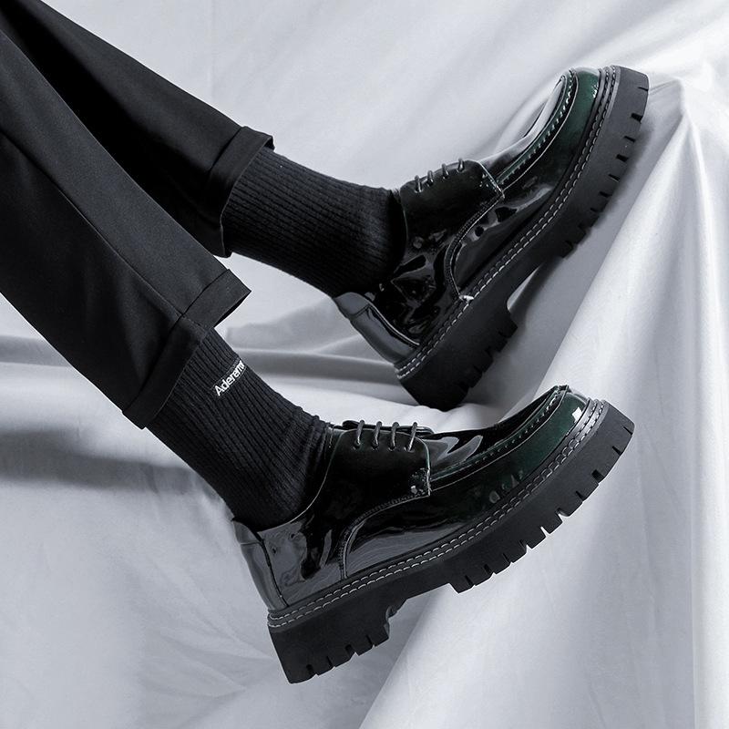 Spring Personalized Glossy Leather Shoes Men'S Muffin Hong Kong Style Black Heightening British Youth Patent Leather Shoes 3368-R
