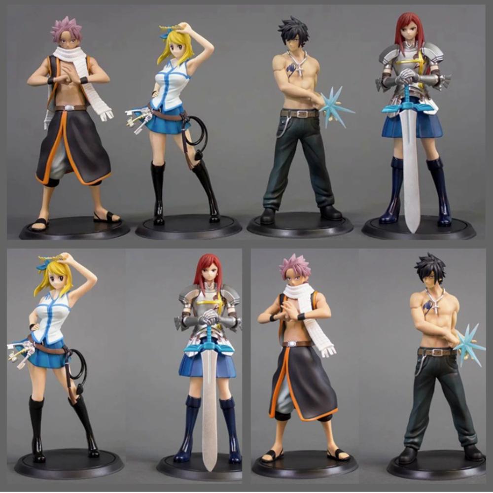 

4 Pcs FAIRY TAIL Action Figures Natsu Gray Lucy Erza PVC Model EARTH LAND Magic World Collection Kid Gift Toy without box