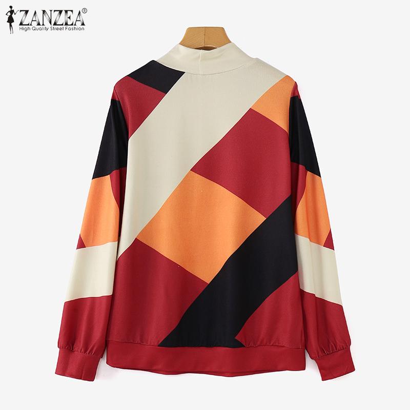 ZANZEA Women Autumn Turtleneck Long Sleeve Contrast Color Knitted Sweaters