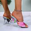 New Strange Transparent Heels Modern Slippers Women Mixed Colors Leather Square Toe Summer Sandals Female Shoes Pumps Size 43