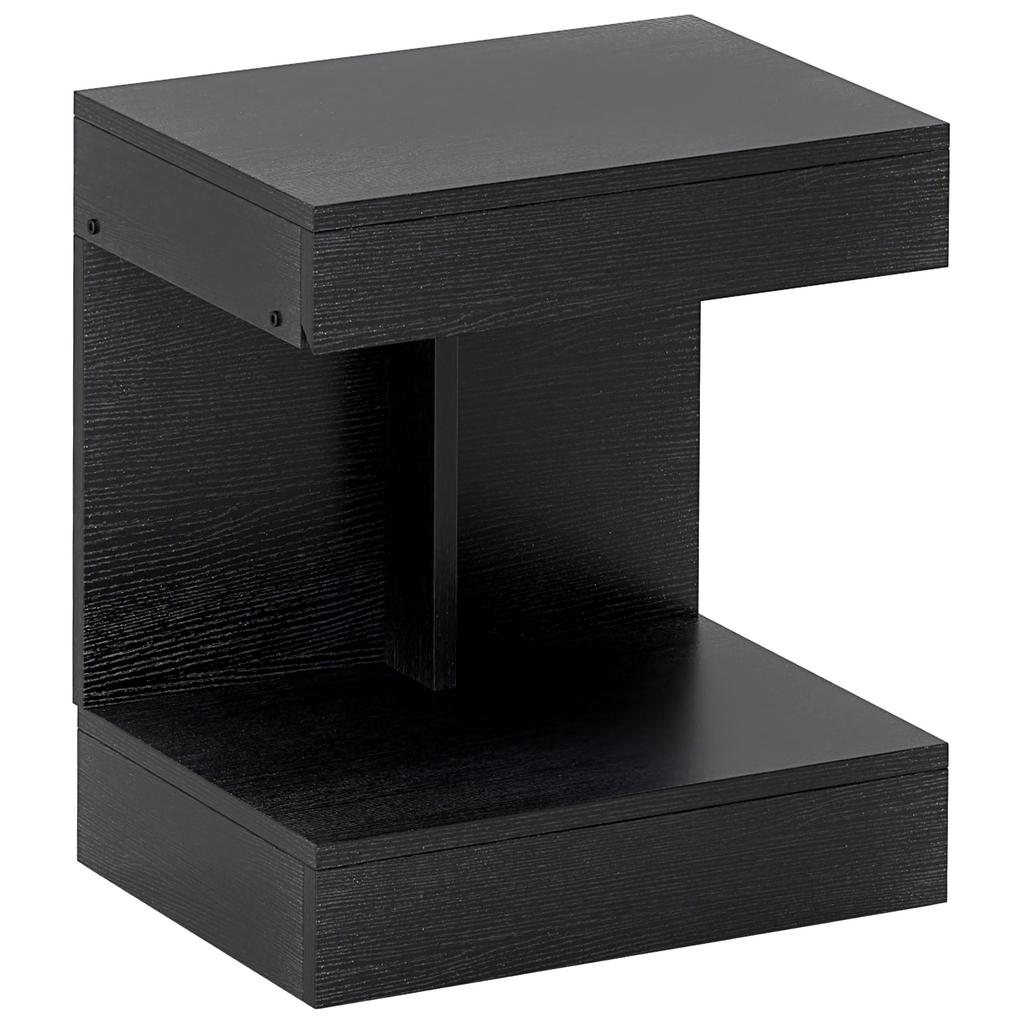 Nightstand, Side Table with Drawer and Storage Compartment, Modern Sofa Table with Shelf for Various Rooms, Black