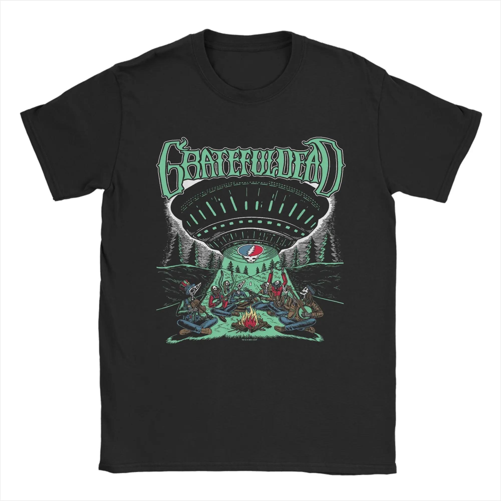 Grateful Alien UFO Campfire Skeletons Graphic Tee Unisexs Breathable Cotton TShirt S