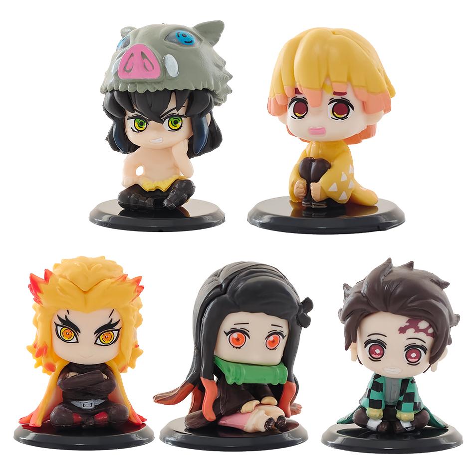 5-15pcs Q Version Demon Slayer Sitting Ghost Doll Tanjiro Nidouzi Inosuke Zenizu Toy Figural PVC Model Gift