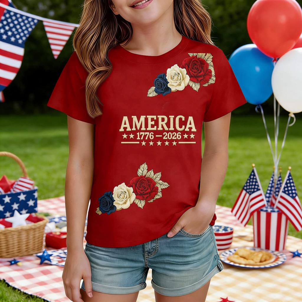 Kids Independence Day Print Round Neck Short Sleeve Casual T-shirt