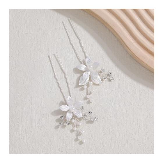 Elegant Leaf & Flower Hair Accessory Set with Pearls and Crystals - Bridal Wedding Headpiece, Kimono/Yukata Hairpin, Party Hair Comb & U-Pins