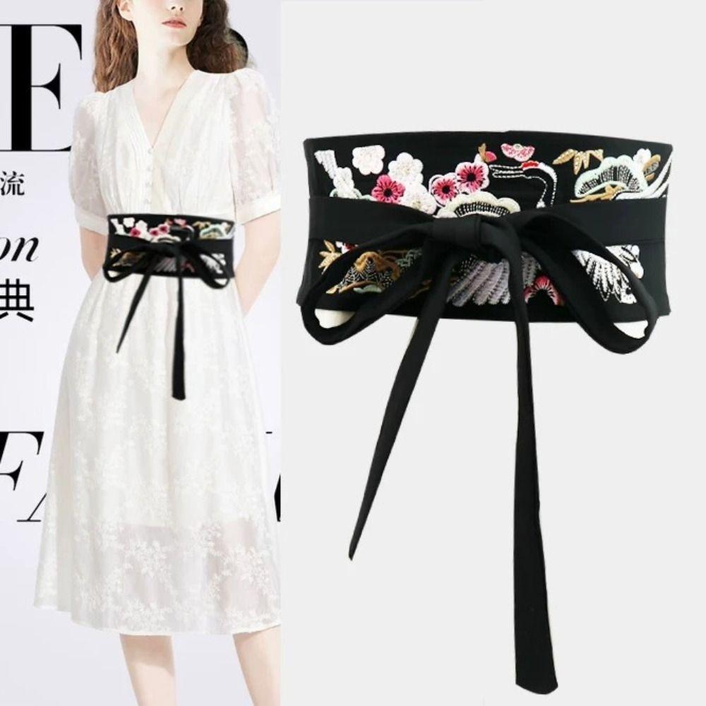 Flower Pattern Embroidered Waistband Embroidered Flower Corset Belt Hanfu Costume