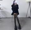 Women's Black Semi-Sheer Nylon Stockings with Fleece Lining - Perfect for Autumn and Winter with Faux See-Through Feature