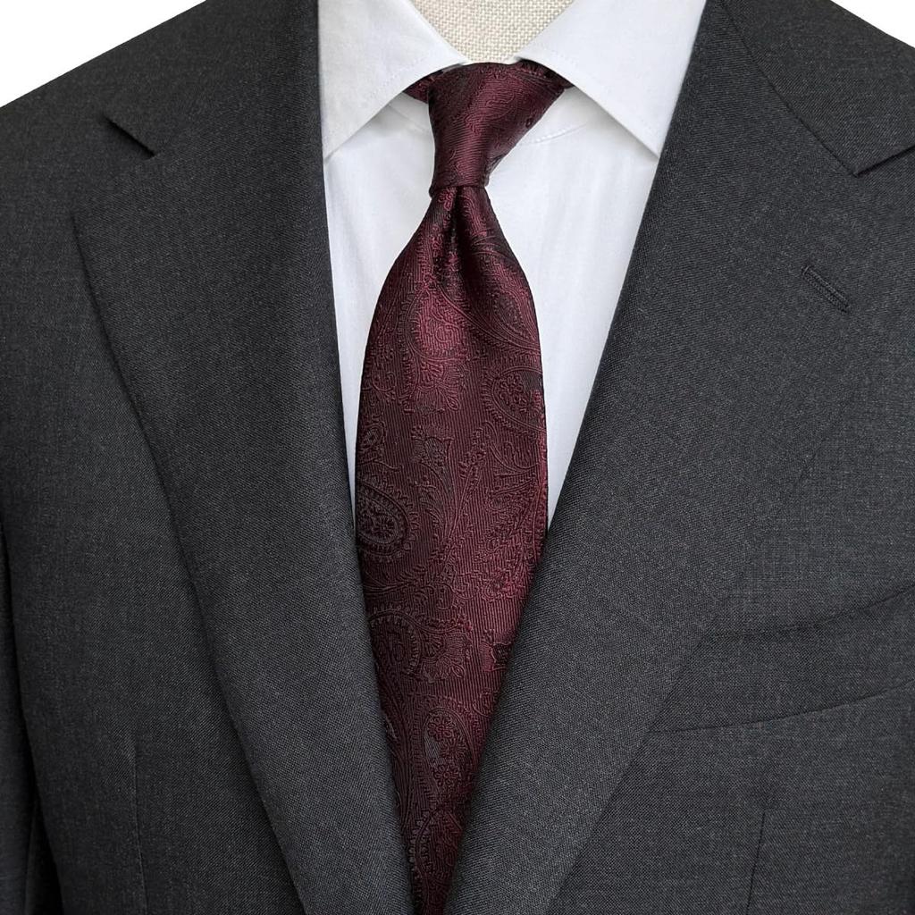 [Milano Alpha] Silk 100% Paisley Necktie, Solid Color, 8cm, Water-Repellent, Men's Business Formal Wedding C Wine