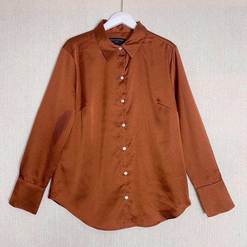 Export Fashion Original Single Cut Label Peter Pan Collar Long Sleeves Shirt Women's Acetate Silks and Satins Basic Style Business Shirt Base