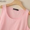 ZANZEA Women Casual Round Neck Solid Color Sleeveless Cotton Vest Tank Tops