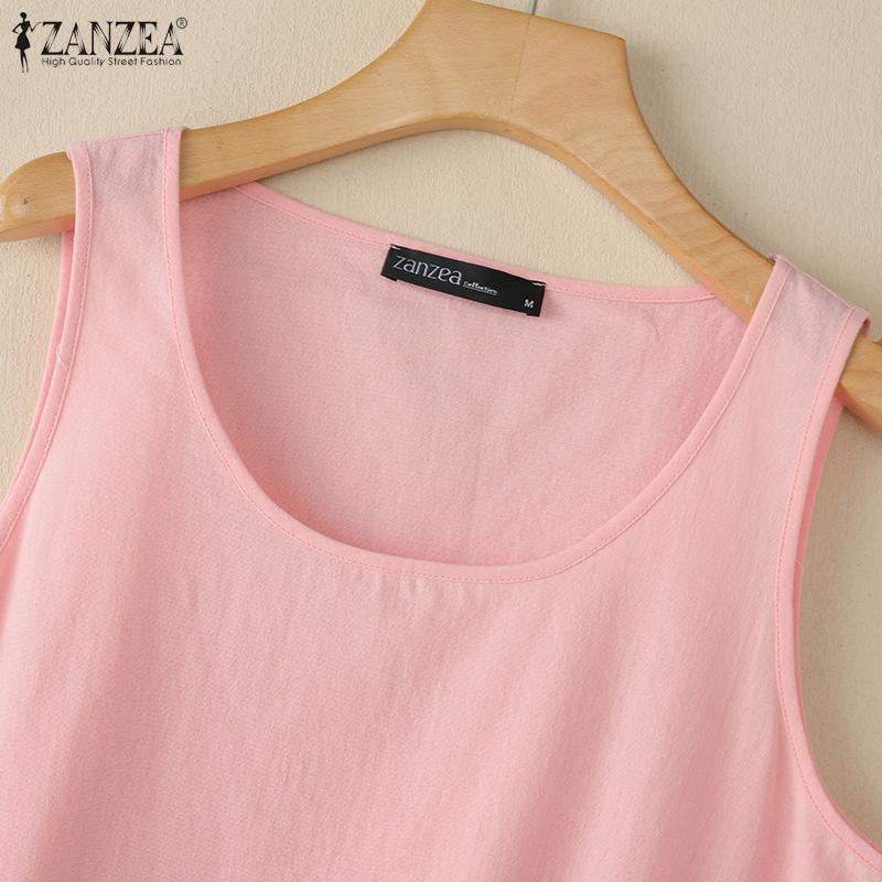 ZANZEA Women Casual Round Neck Solid Color Sleeveless Cotton Vest Tank Tops