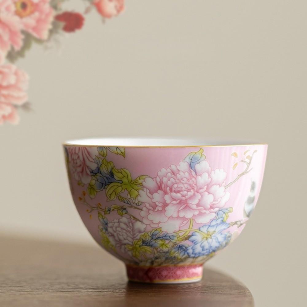 6pcs/set Kung Fu Tea Set Flower Tea Cup 65ml Vintage Ceramic Cup Traditional Chinese Style Enamel Cup Tea Ceremony