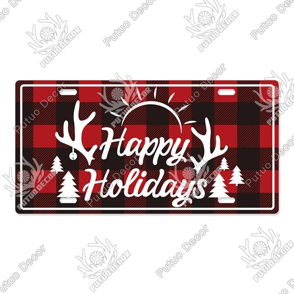 Putuo Decor Merry Christmas License Plate Tin Sign Plaque Metal Vintage Poster for Home Bar New Years Navidad Gift Wall Decor