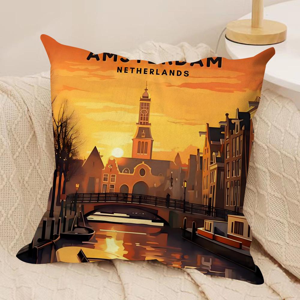 AAmsterdam Netherlands Cushion Cover Soft Plush Throw Pillow Cushion CoverDoubleSided Printed Decorative Case for Sofa Decor