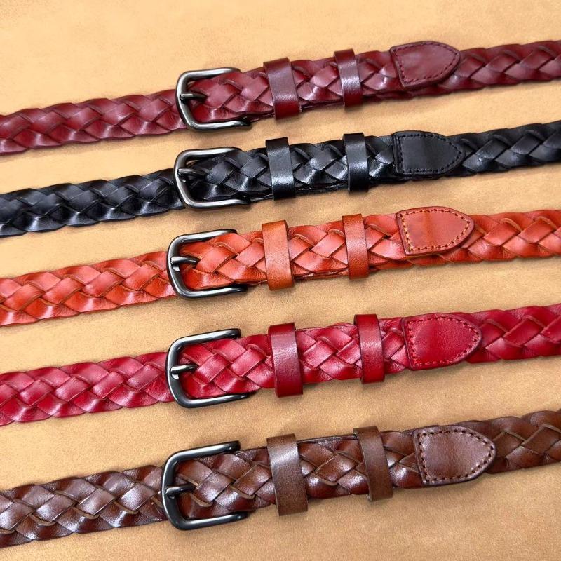 Vintage Handwoven Vegetable Tanned Cowhide Genuine Leather Belt Accessories Lead Pin Buckle Belt Top Layer Cowhide