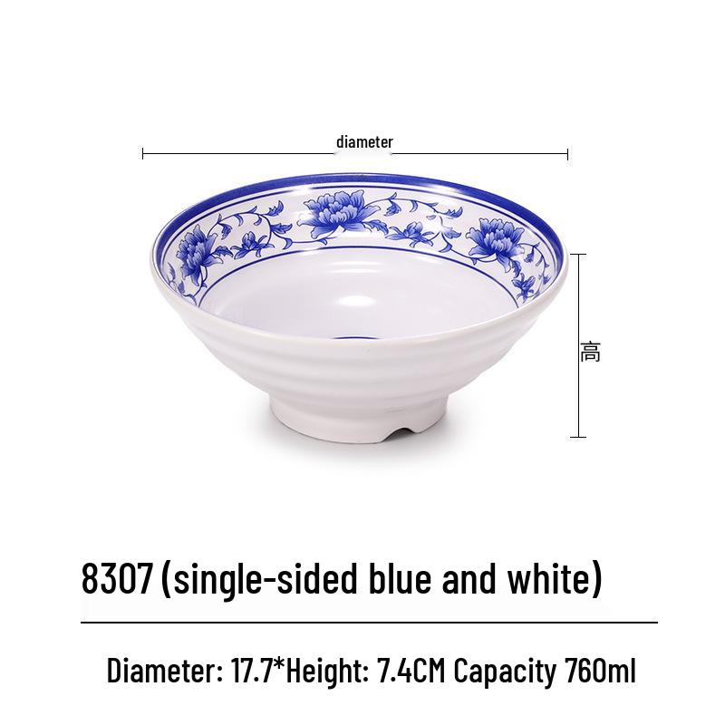 Blue & White Melamine Noodle Bowl: Imitation Porcelain Tableware for Ramen, Soup, Wonton, or Beef Noodles in Noodle Shops