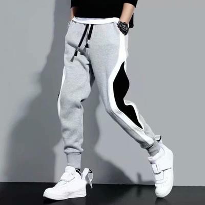 Plus Size Men Sport Pants Contrast Color Ankle-banded Sweatpants Drawstring Elastic Waist Loose Trousers with Pocket for Daily Exercise