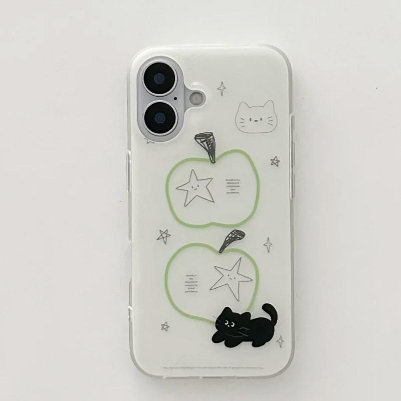 Ins Frosted Simple Painting Green for Apple Black Cat Double Layer for Apple 17/14/13Pro Mobile Phone Case for IPhone16