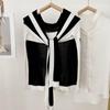 Navy Style Knitted Shawl for Women: Spring/Summer Sun Protection, Air-Conditioned Room Wear, Color Block Design, Fake Collar.
