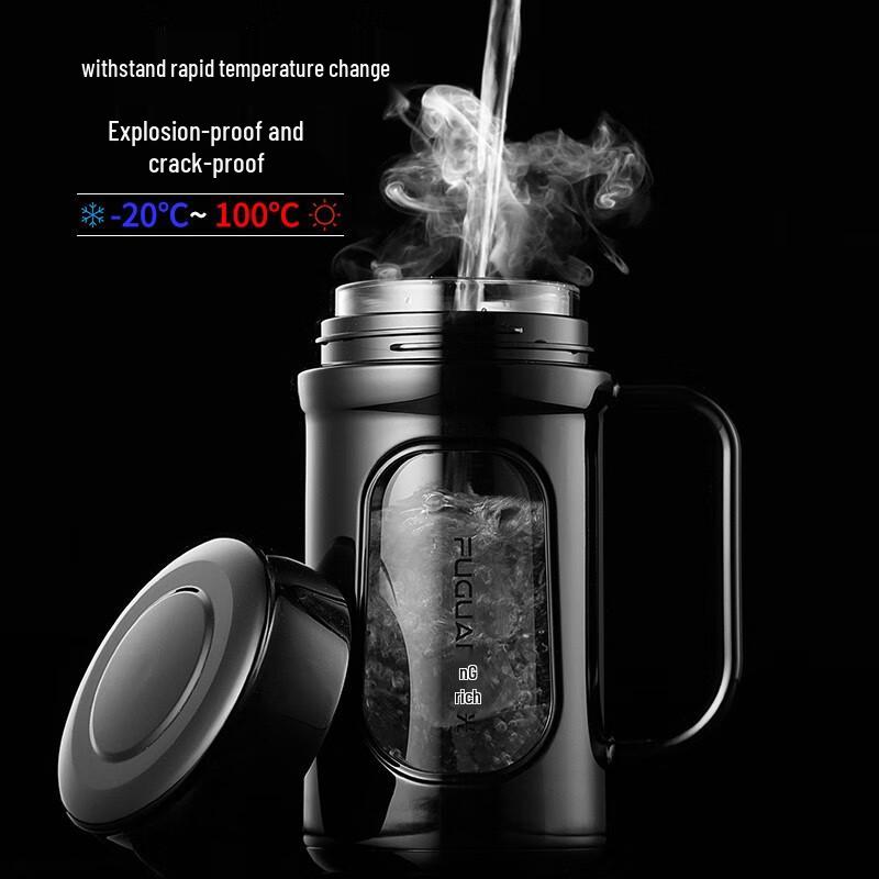 Fuguang Double-Layer Glass Tea Infuser Mug with Handle and Lid