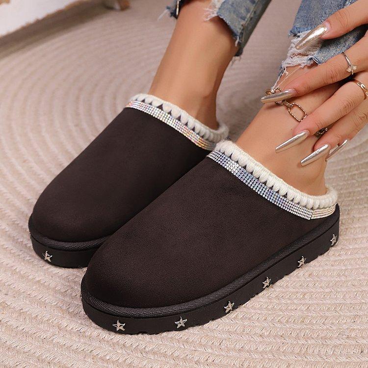 Women's Padded and Thickened Warm and Not Tired Feet a Stirrup Thick Bottom Heightened Comfortable Waterproof Non-slip Leisure Cotton Slippers