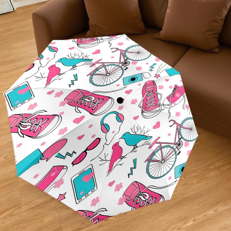 1pc Shoes Bike Automatic Open/Close Umbrella Compact Folding Umbrella with 8-Rib Shaft for Women/Men, Elegant Birthday1233S
