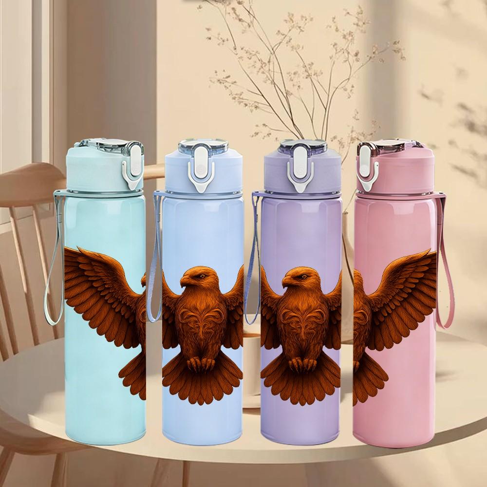 1PC Flying Eagle Wild Bird Portrait Print 750ml Color Plastic Sports Water Bottle Leakproof Flip Straw Lid Suitable for Sports Office Home Use