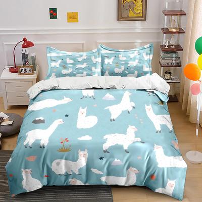 3Pc Cute Alpaca Pattern Background Print Bedding Set 1 Duvet Cover 2 Pillowcases For Adult And Children Luxury Gift Full Size