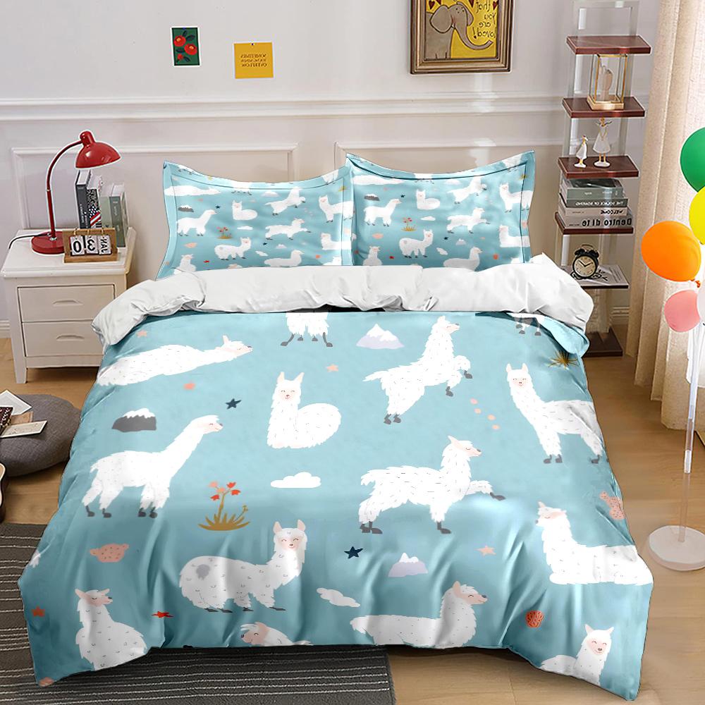 Set Biancheria da Letto con Stampa Sfondo Carino Motivo Alpaca 3 Pezzi 1 Copripiumino 2 Federe per Adulti e Bambini Regalo Lussuoso Dimensioni Matrimoniale