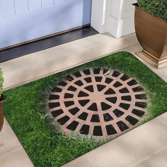 3D Bottomless Manhole Rug Optical Illusion Floor Mat Non-Slip Visual Trap Door Mat for Entrance Playroom Living Room Decoration