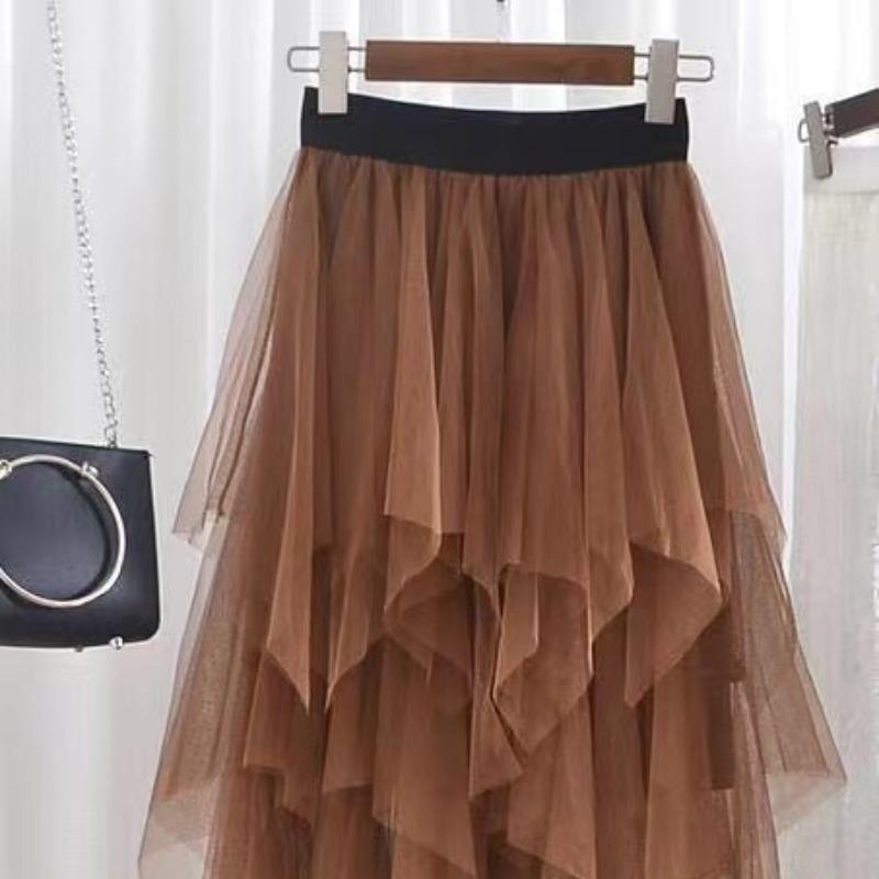 Elastic Waist Tulle Skirts Women Fashion Elastic High Waist Mesh Tutu Skirt Peated Midi Sexy Girls Dress