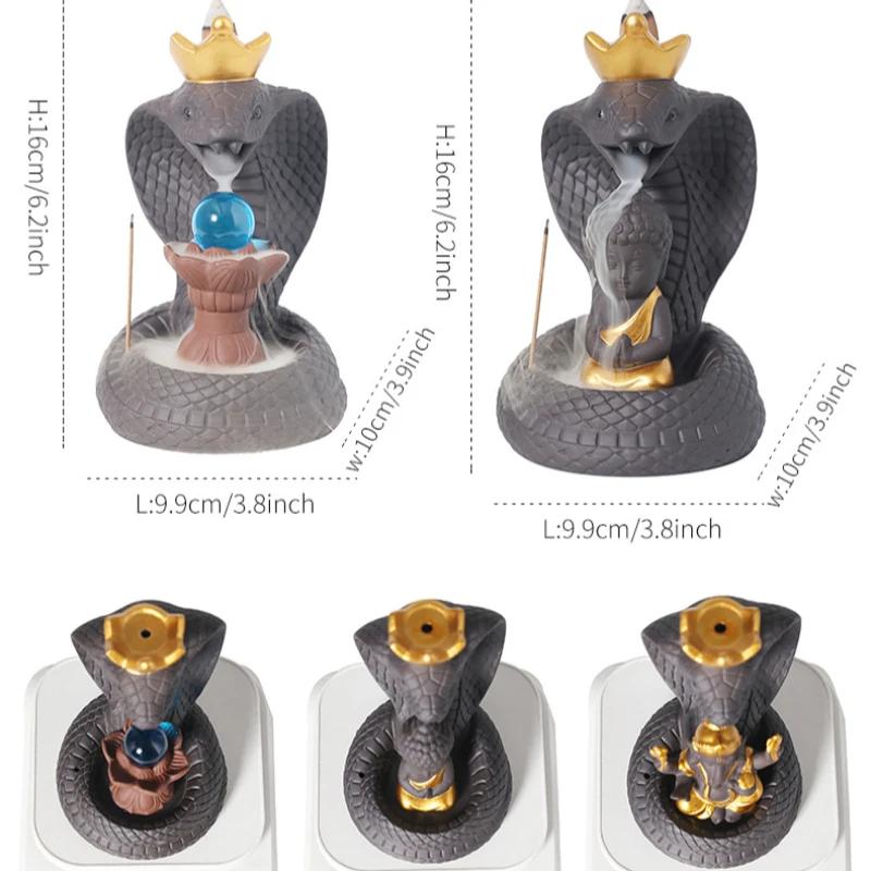 1 Stück Lila Ton Buddha Rückfluss Räuchergefäß, Kreatives Schlangen- & Elefanten-Design, Handgefertigte Heimdekoration (Ohne Weihrauch)