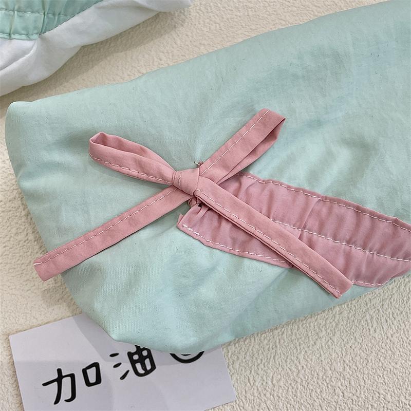 Ins Style Simple Fabric Pencil Case Bowknot Makeup Bag Large Capacity Storage Bag Stationery Pouch School Supplies Girls Gift