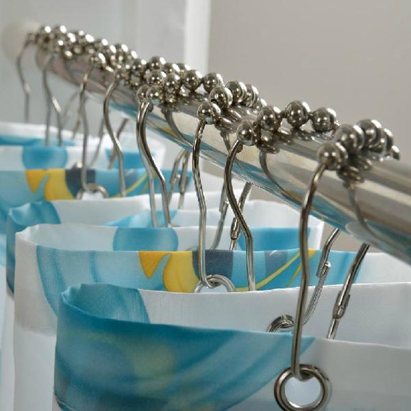 12pcs Cucurbit Shaped Metal Shower Curtain Rings Plated Roller Ball Hooks (Silver) Shower Curtain Hooks