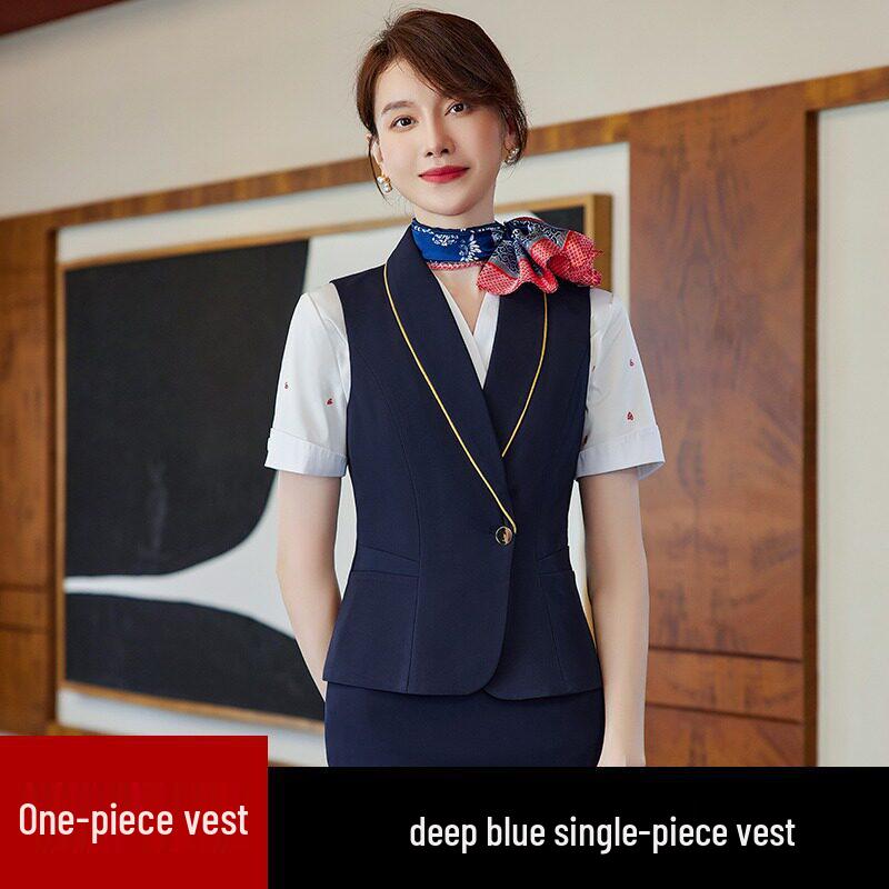 China Southern Airlines Flight Attendant Professional Suit: High-End Rose Red Vest and Dress Reception Uniform