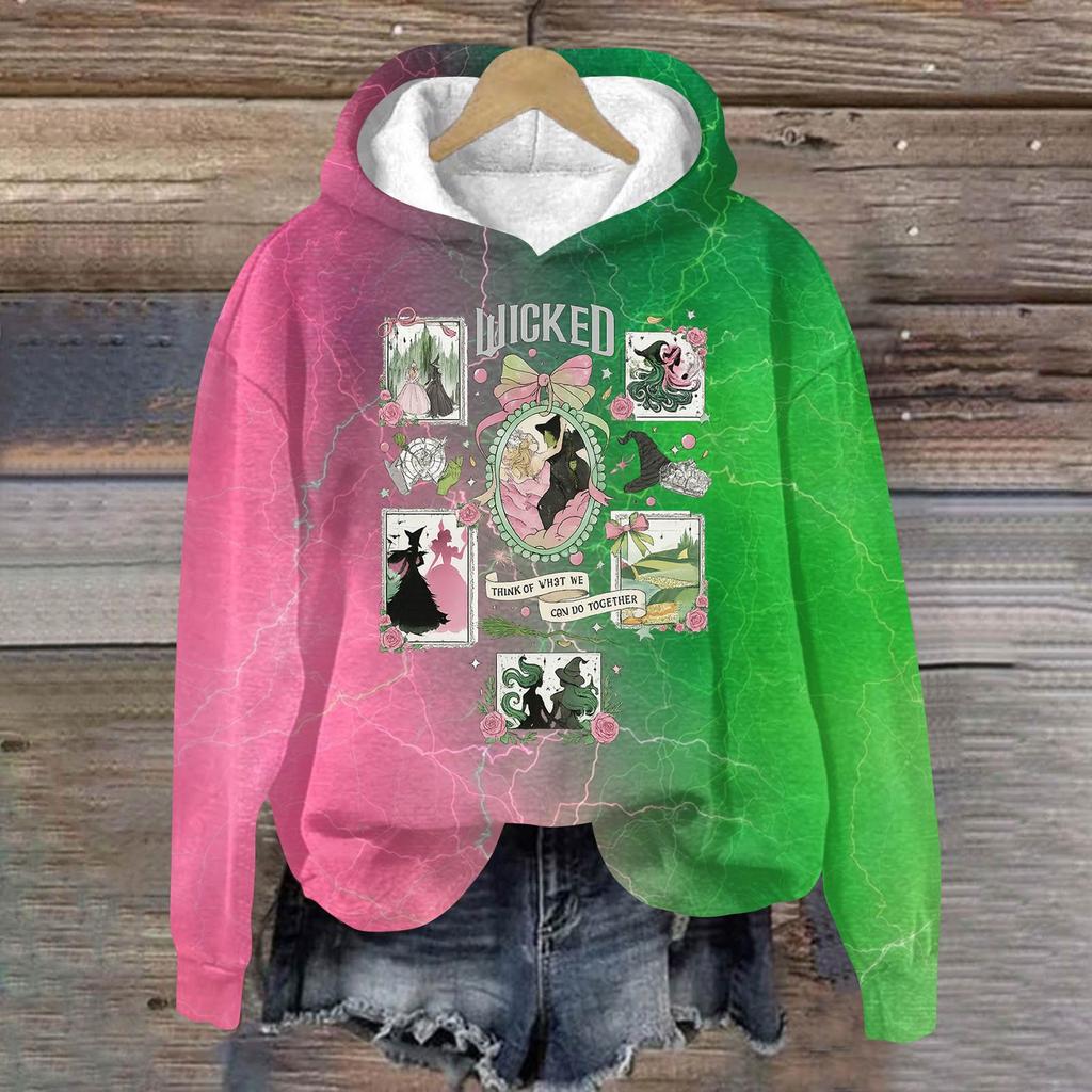 Women's Fashionable Casual Oversized Long-Sleeved Hooded Print Pullover Sweatshirt