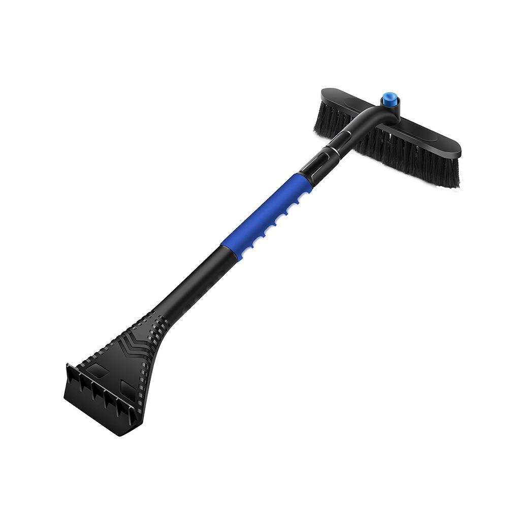 Skrobaczka do szyb samochodowych z miotłą, 2 w 1 skrobaczka do szyb samochodowych i szczotka do śniegu, głowica szczotki 360°, antypoślizgowa rączka z pianki, do samochodów osobowych, ciężarowych, SUV-ów, szyb przednich