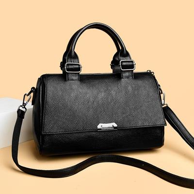 Skórzana torebka damska w stylu vintage, torba Boston z regulowanym paskiem, damska torebka na ramię/przez ramię w jednolitym kolorze