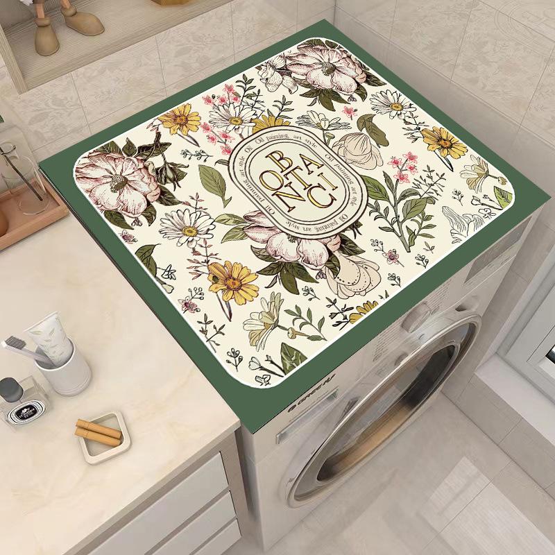 Floral Washing Machine Lid Mat: Quick-Dry, Absorbent, Easy-Clean, Non-Slip, Stain-Resistant Soft Pad