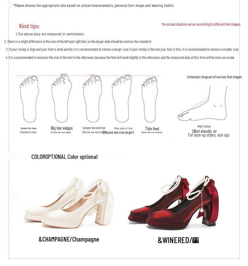 Women's Pearl Suede Mary Janes - Square Toe Chunky High Heels with Bow and Waterproof Platform