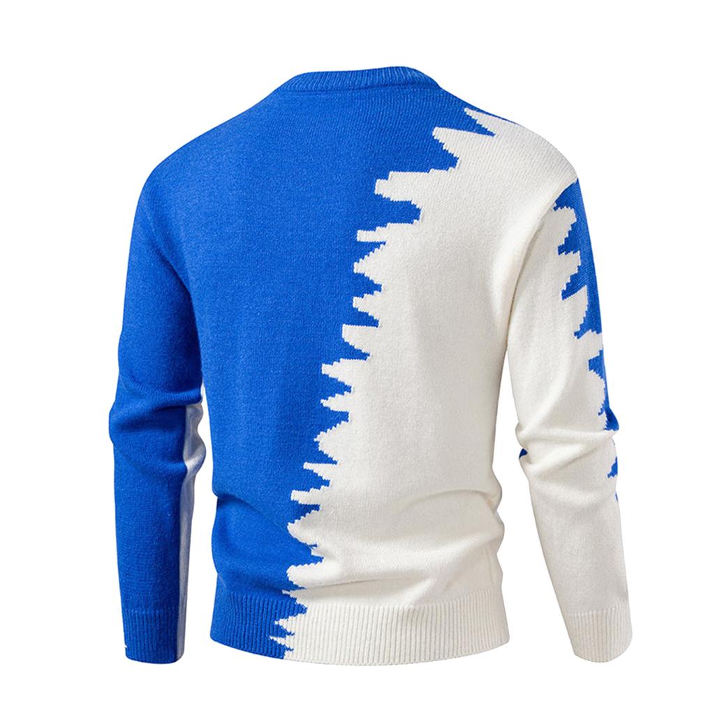 Men's Casual And Trendy Color-blocked Warm Sweater, Fashionable Pullover, With A Round-neck Knitted Sweater Inside