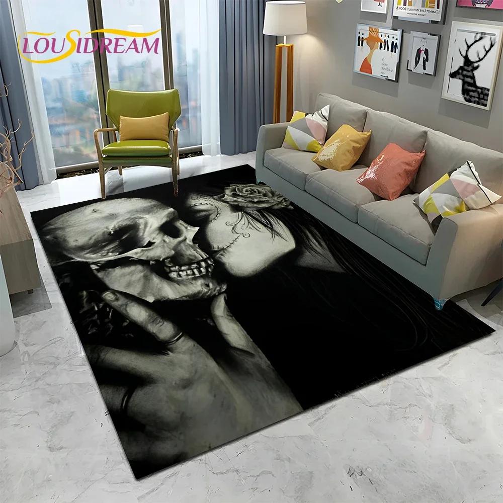 Horror Gothic Female Skull Dead Girl Teppich Teppich für Zuhause Wohnzimmer Schlafzimmer Sofa Fußmatte Dekor, Kinderbereich Teppich rutschfeste Bodenmatte